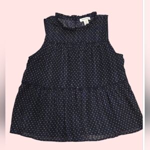 Womens Monteau Los Angeles Medium Navy Blue & White Polka Dot Blouse Sleeveless
